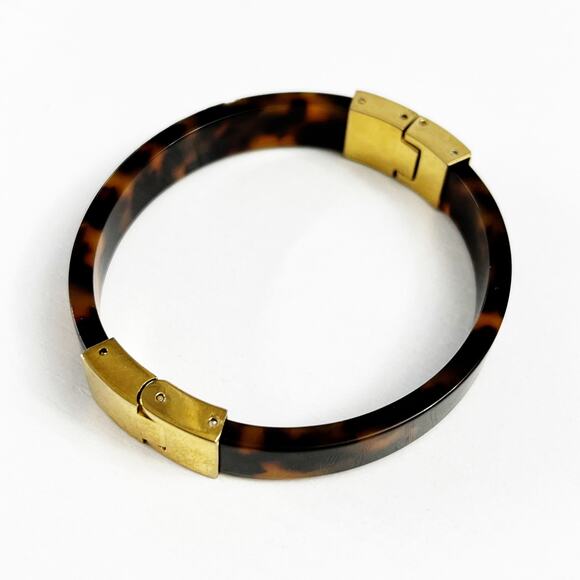 Michael Kors Faux Tortoise Shell Clamper Hinged Bangle Bracelet - Picture 2 of 6